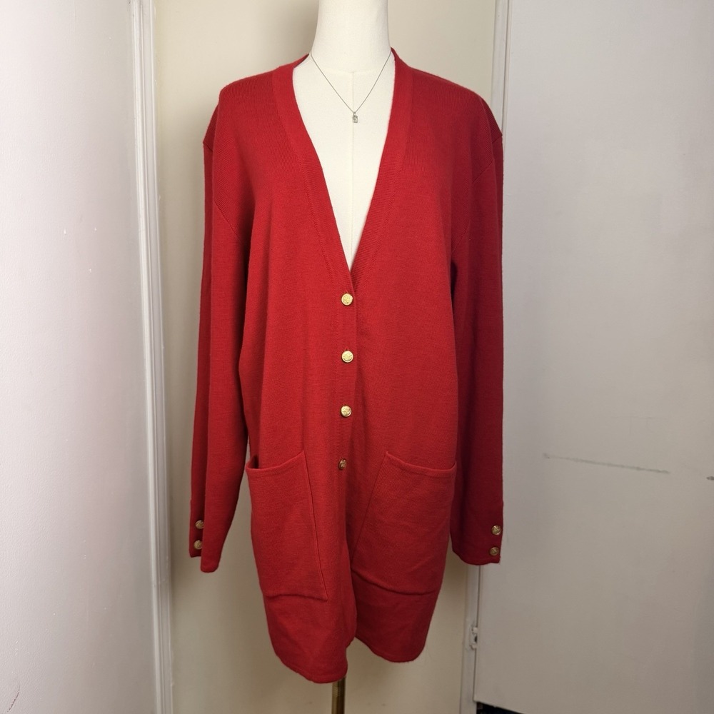 Vintage Alcott & Andrews 100% Merino Wool Red Sweater Cardigan Women's Sz L